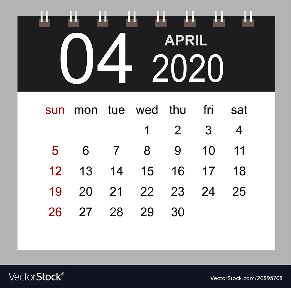 Business Calendar 2020 April Notebook Isolated