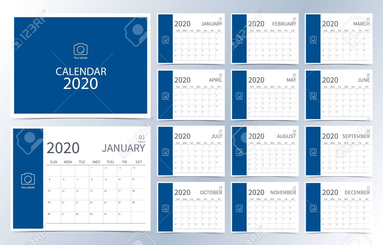 Business Calendar 2020.dark Blue Monthly Calendar Can Be Used..