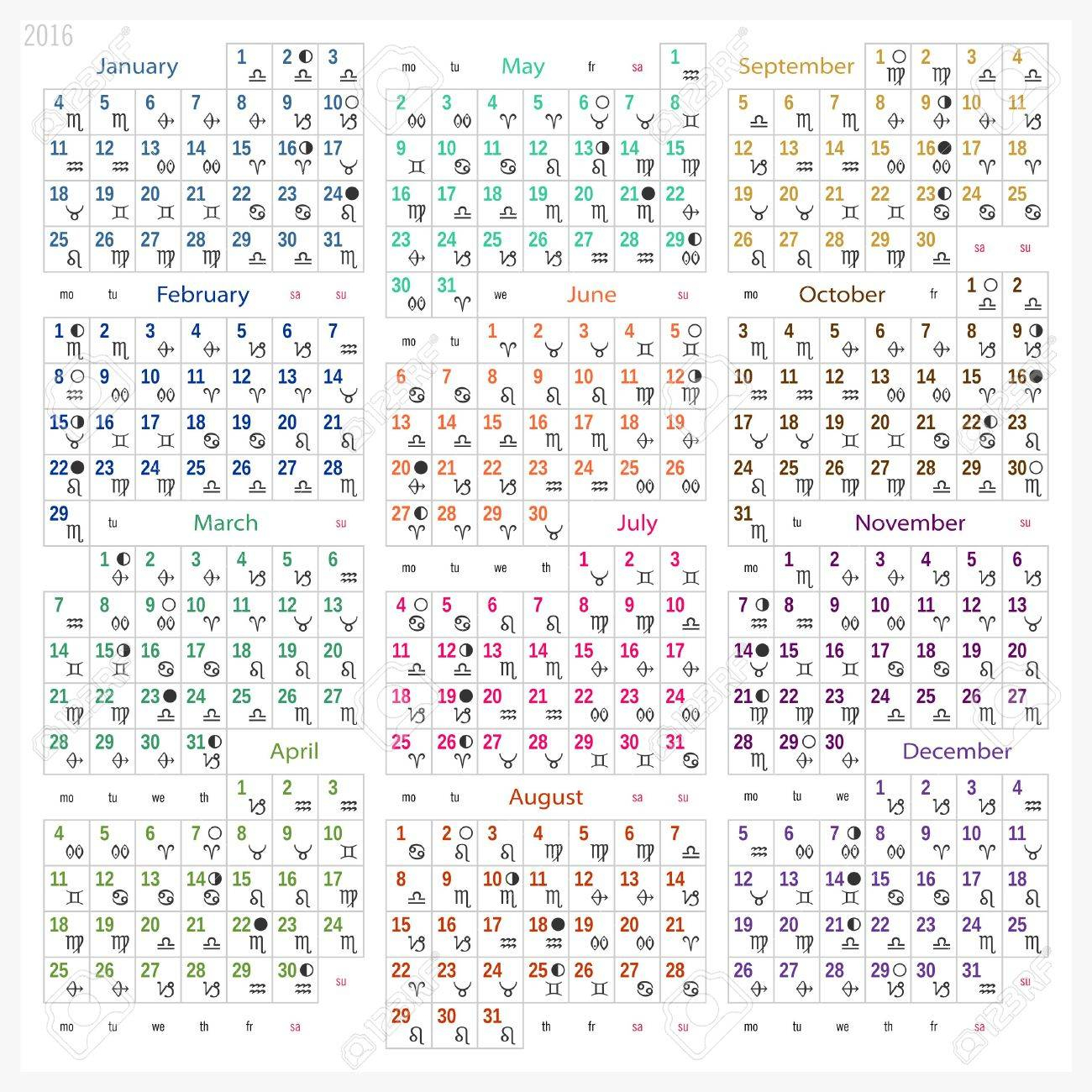 Calendar 2016 With Zodiac Signs And Moon Phases