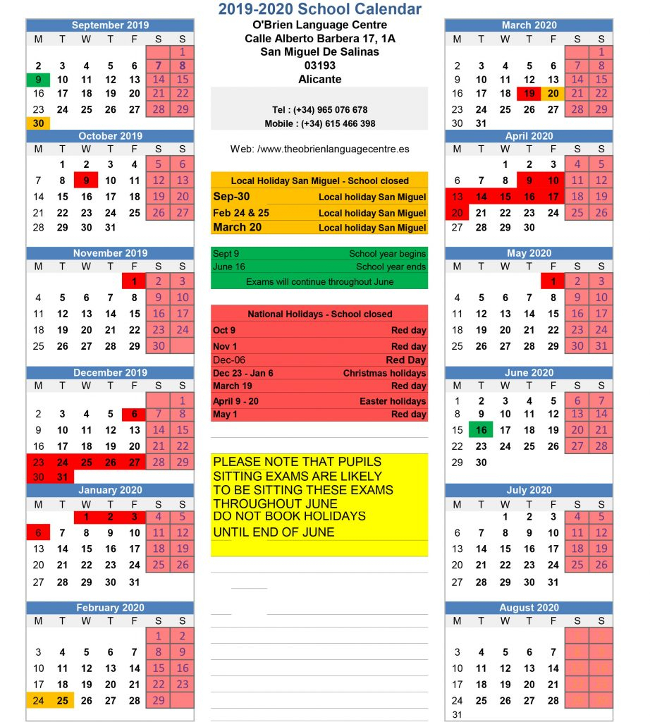 Calendar 2019 / 2020 -