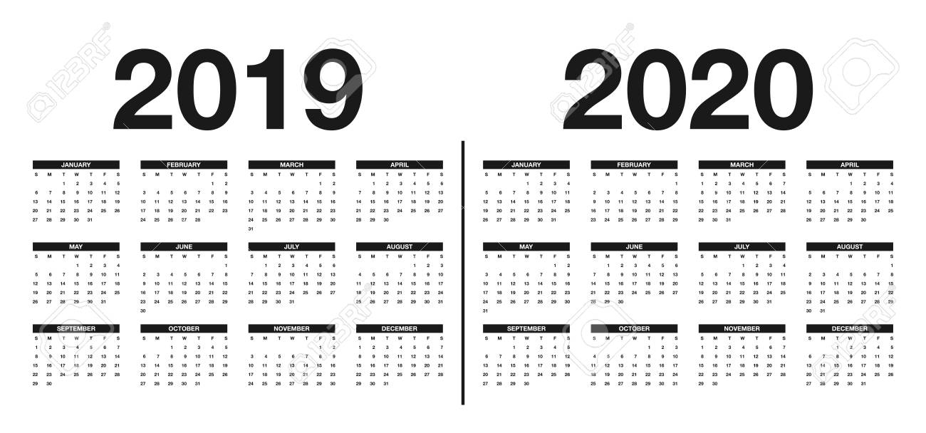 Calendar 2019 And 2020 Template. Calendar Design In Black And..