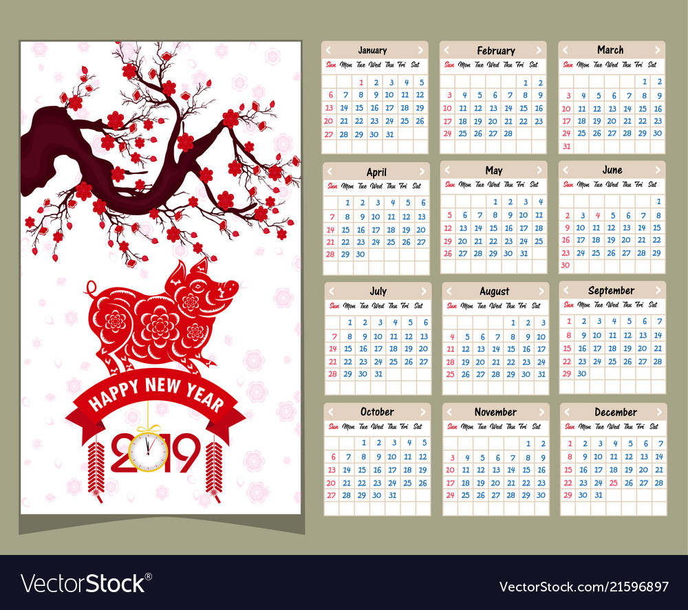 Calendar 2019 Chinese Calendar For Happy New Year