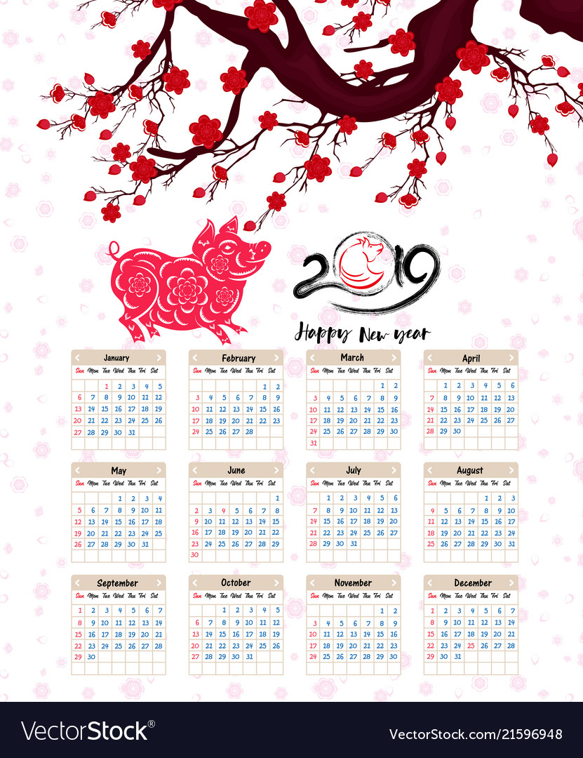 Calendar 2019 Chinese Calendar For Happy New Year