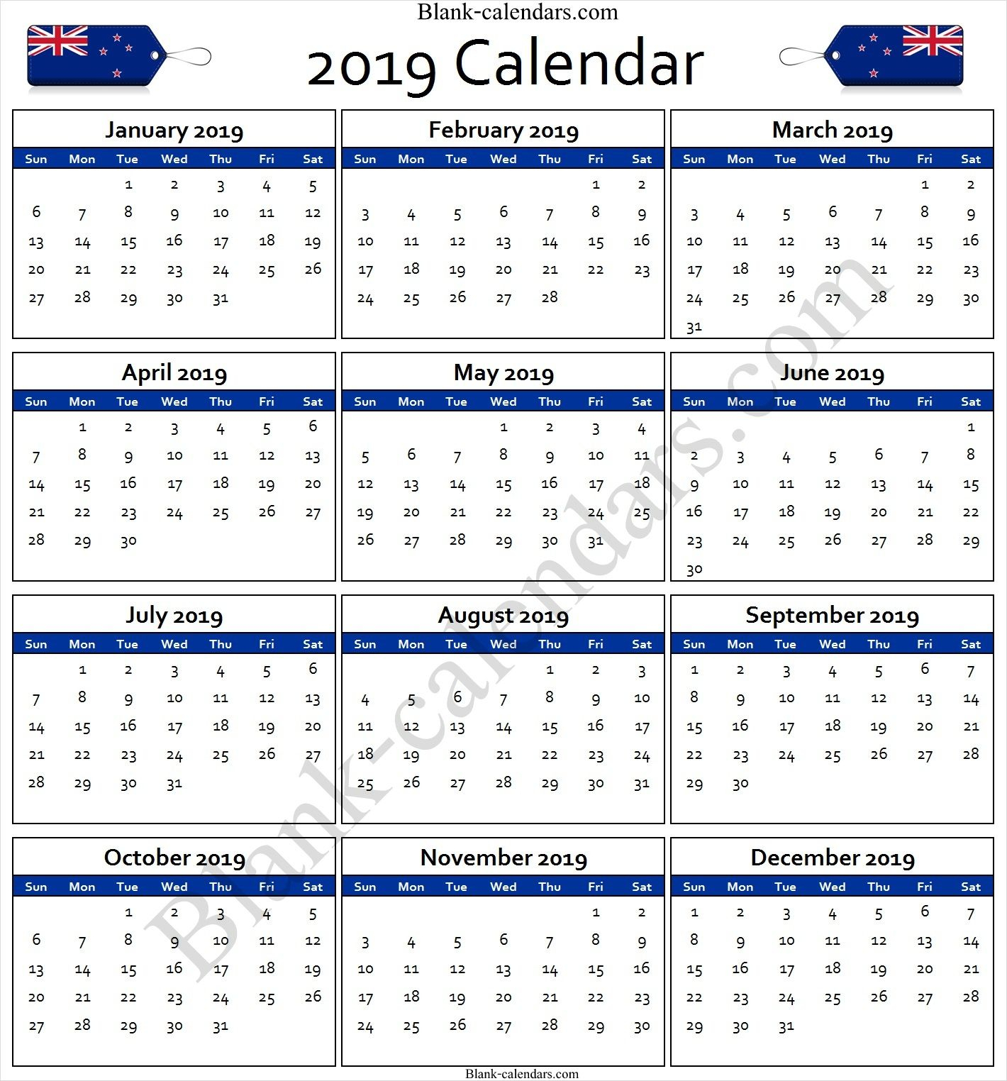 Calendar 2019 New Zealand | January Calendar, Print Calendar