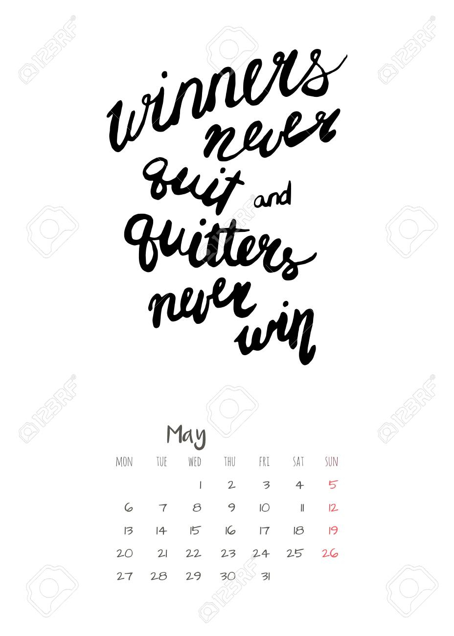 Calendar 2019 With Motivational Lettering - Winners Never Quet..