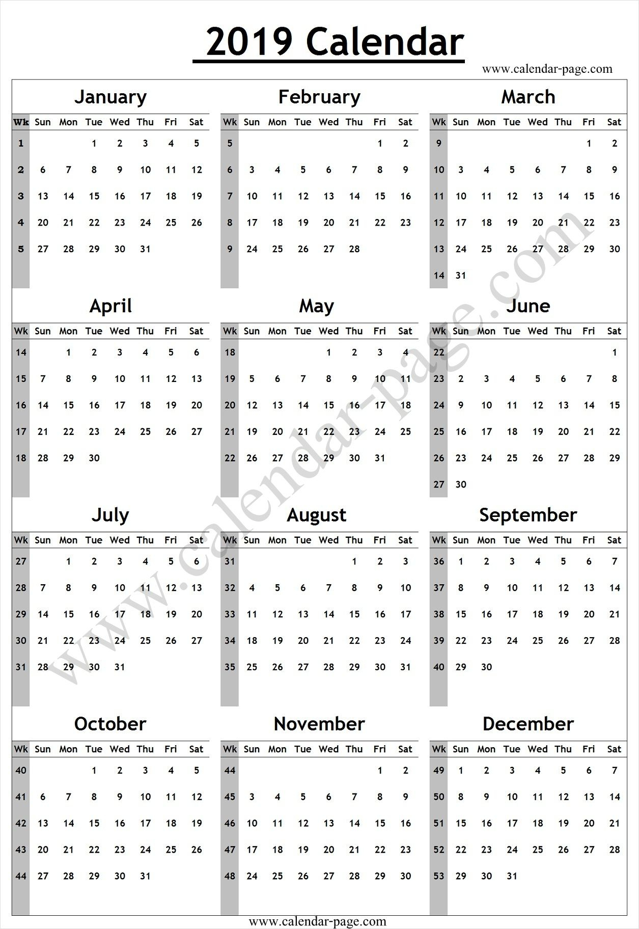 Calendar 2019 With Week Numbers | Calendar 2019 With Week