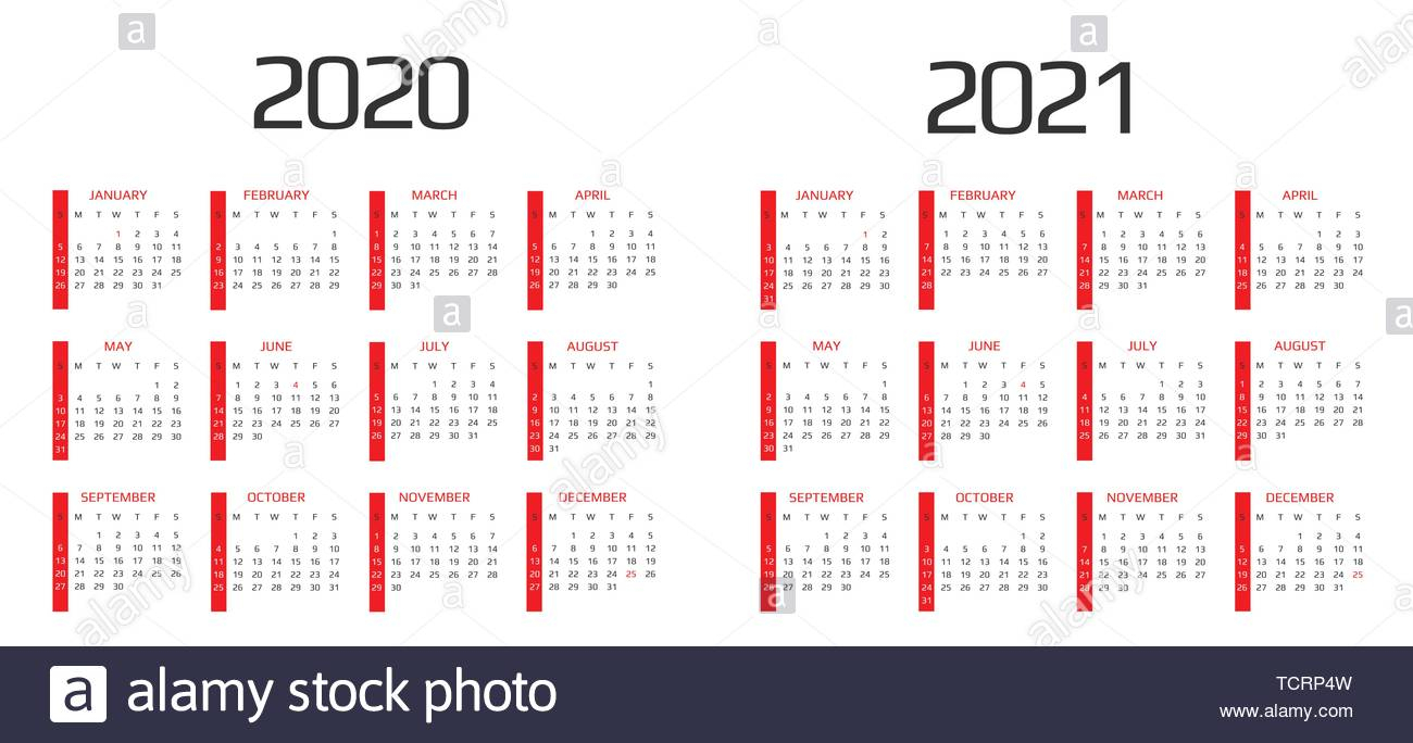 Calendar 2020 And 2021 Template. 12 Months. Include Holiday