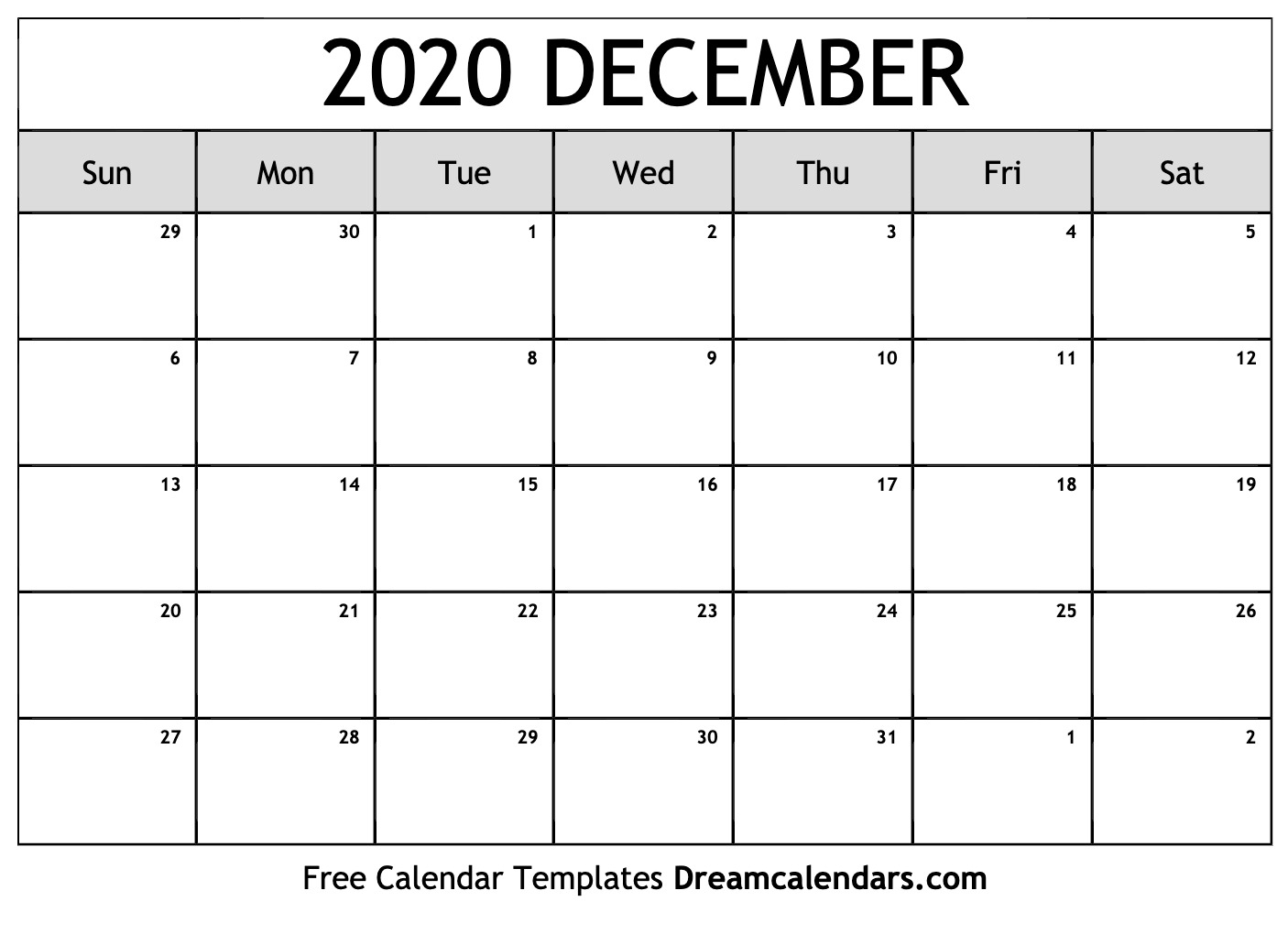 Print Calendar 2020 December