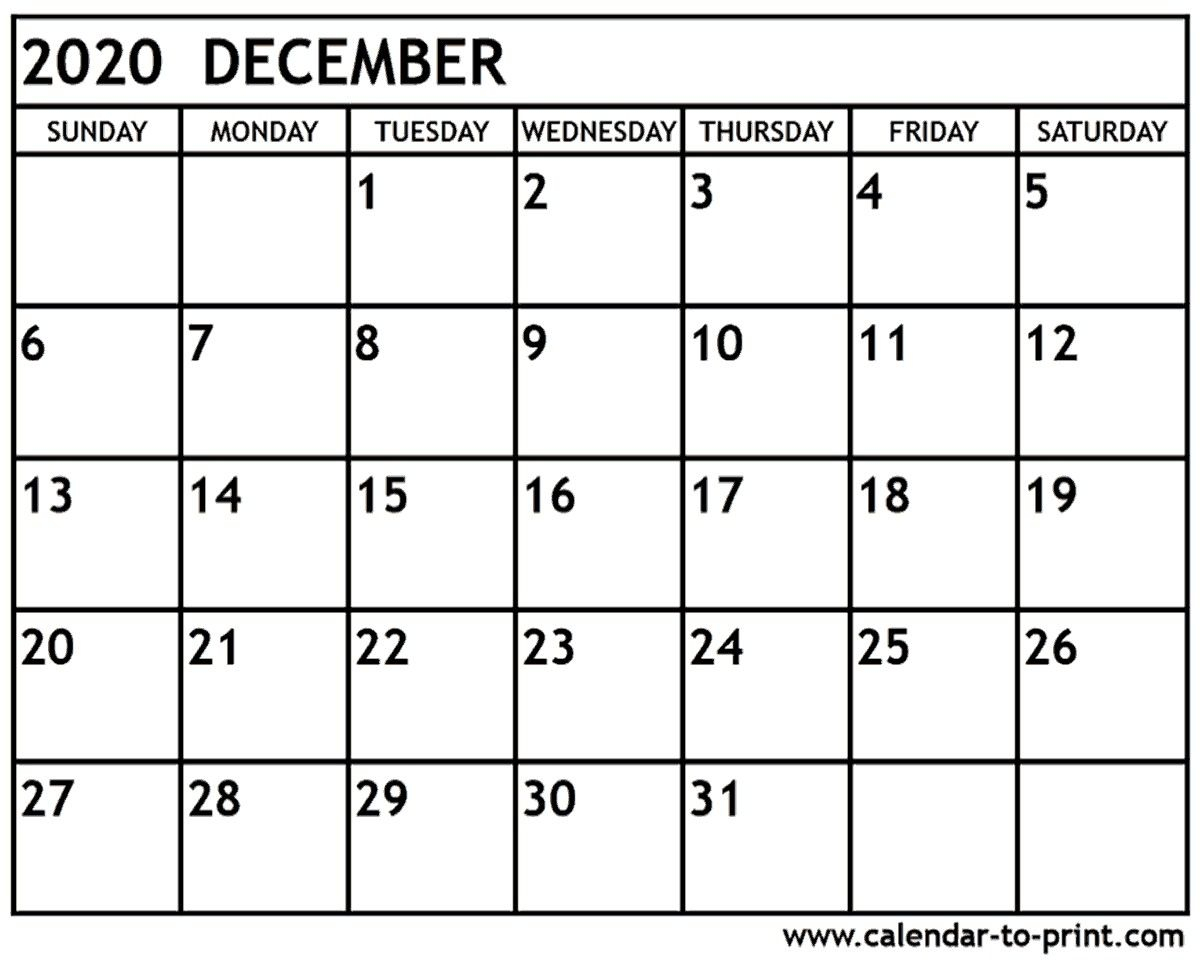 Calendar 2020 December Printable - Wpa.wpart.co