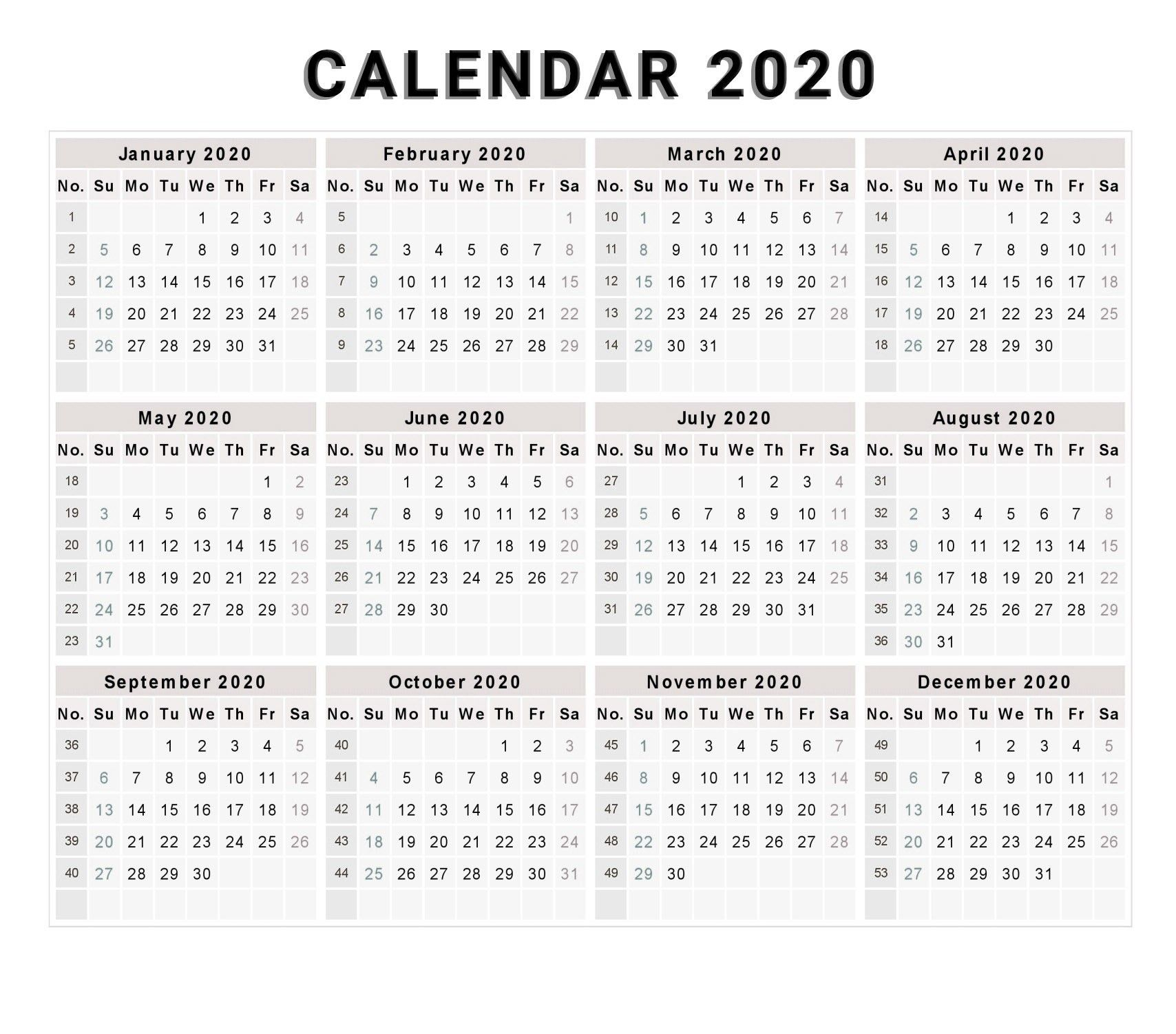 Calendar 2020 Free Printable Calendar 2020 Free 2020