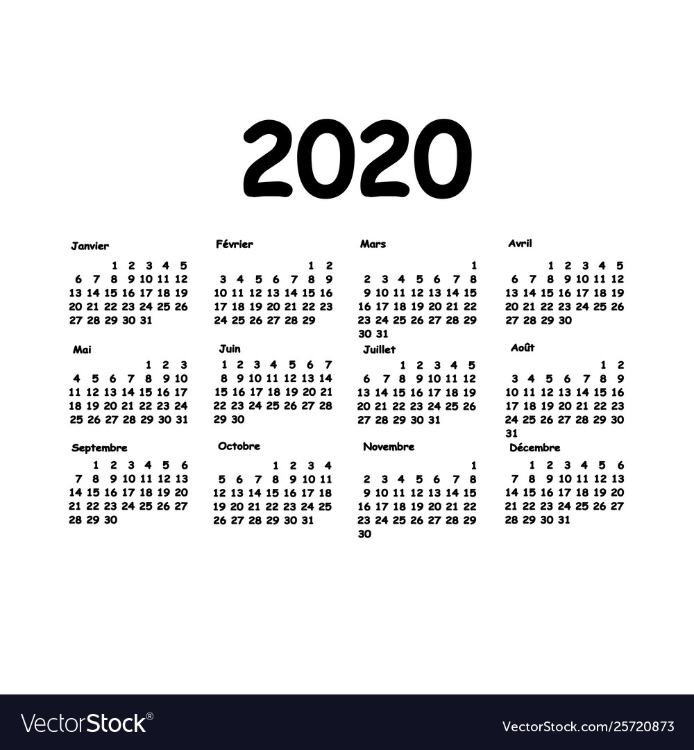 Calendar 2020 Grid French Language Monthly