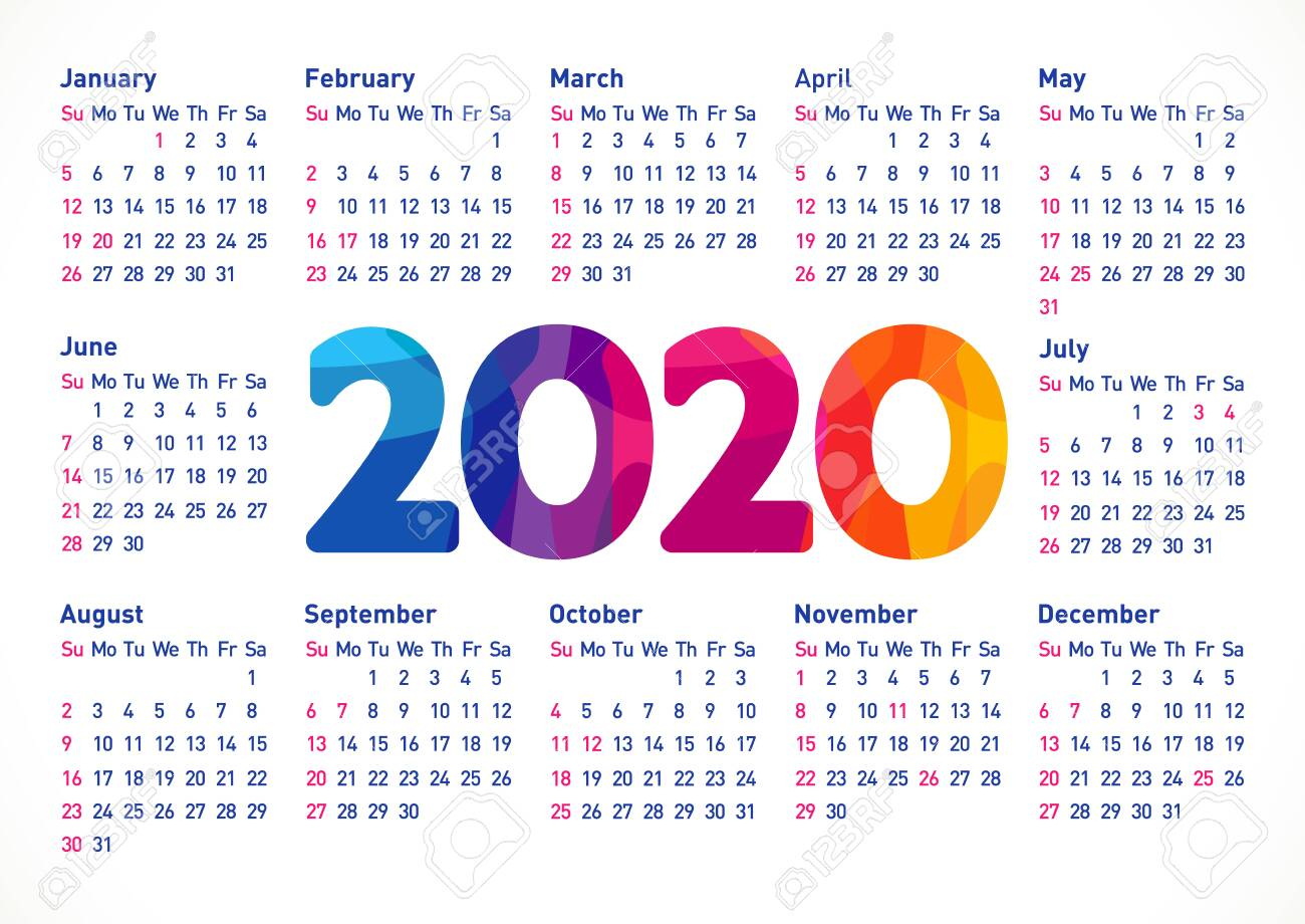 Calendar 2020 Horizontal Schedule Layout With Usa Holidays. Xmas..