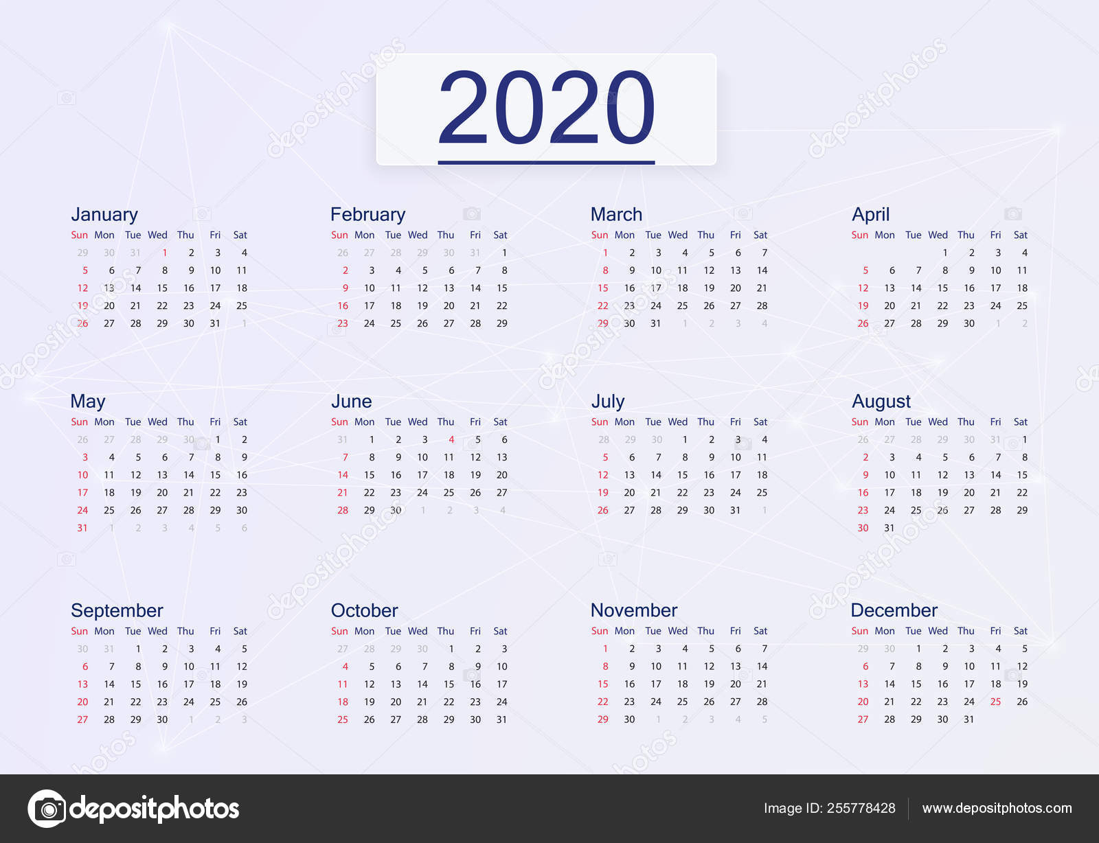 Calendar 2020 Isolated On Pink Background. — Векторное