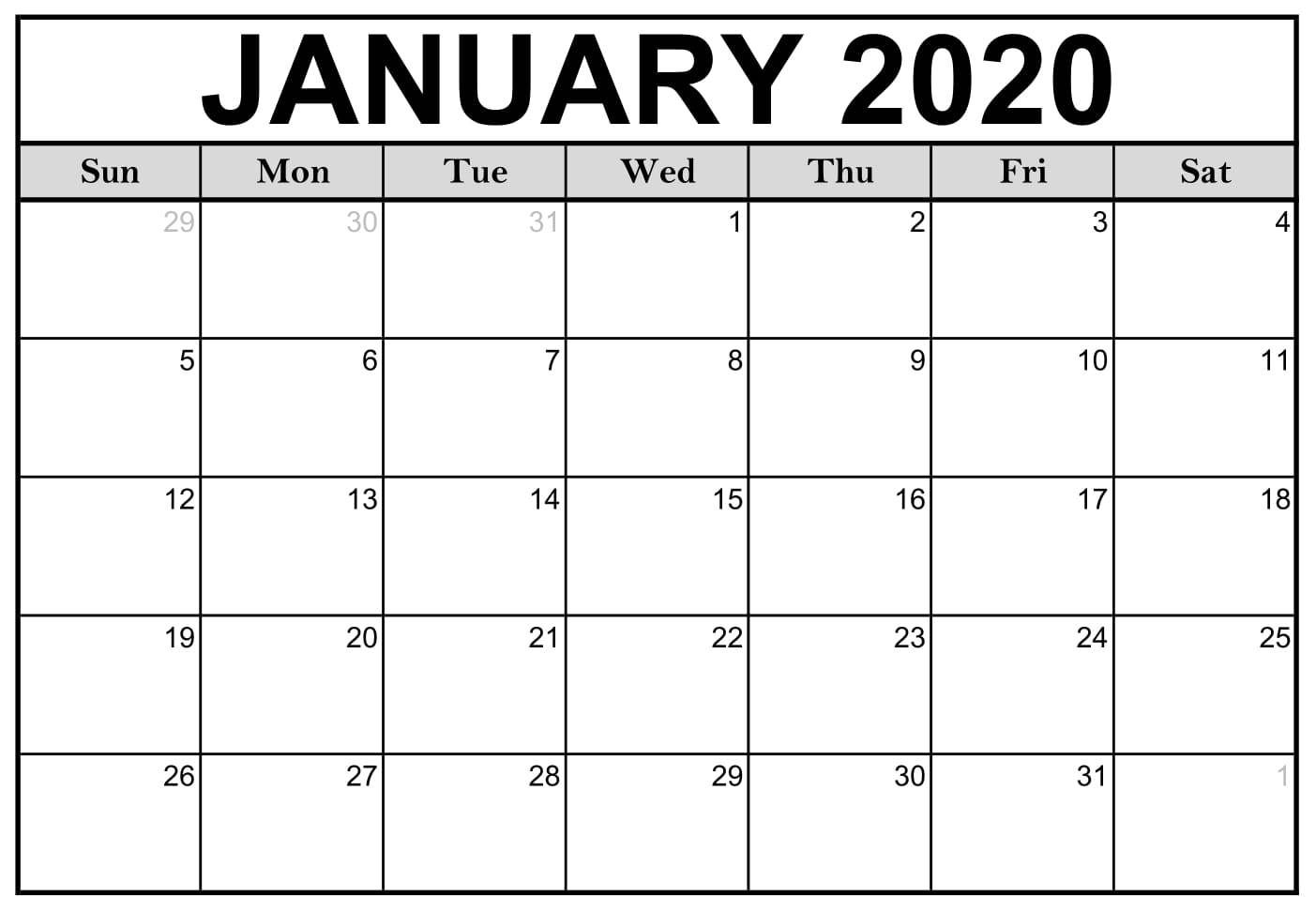 Print Calendar 2020 January