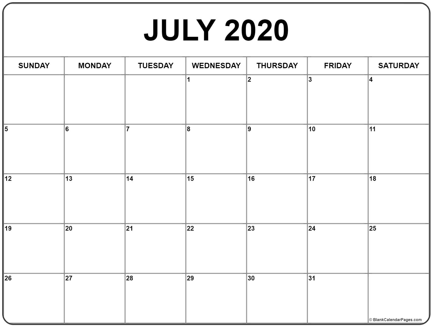 Calendar Of 2020 July