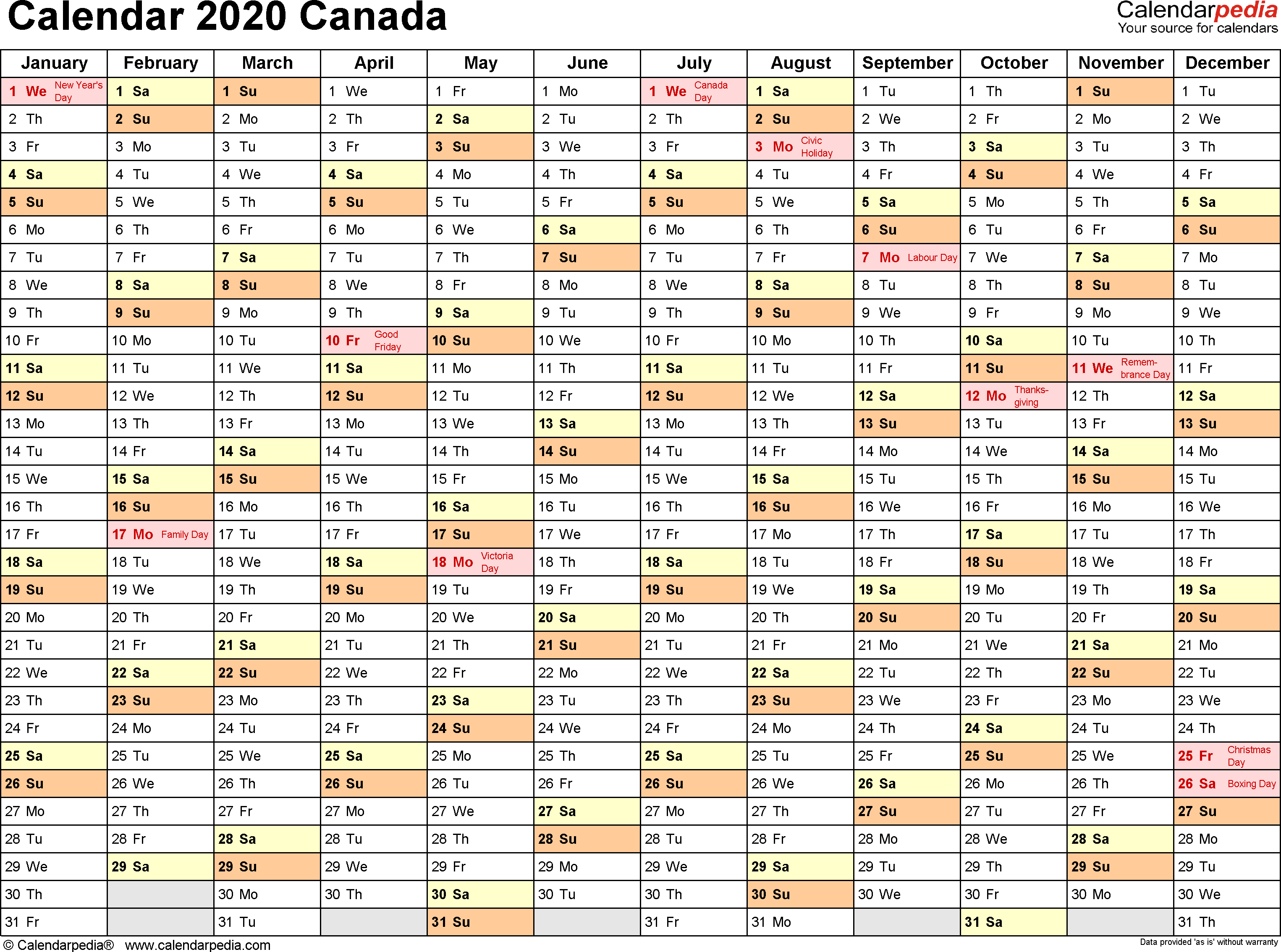 Calendar 2020 Printable Canada With Week Number Print