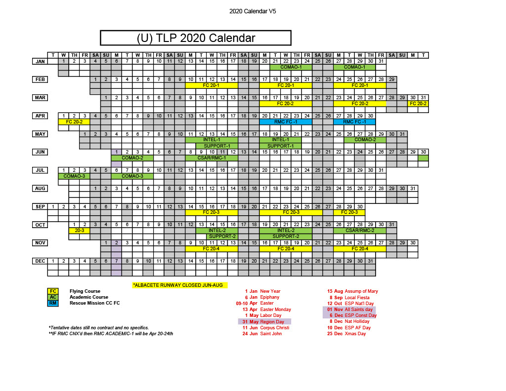 Calendar 2020 - Tactical Leadership Programme