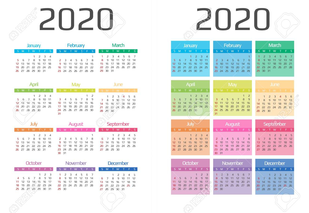 Calendar 2020 Template. 12 Months. Include Holiday Event. Week..