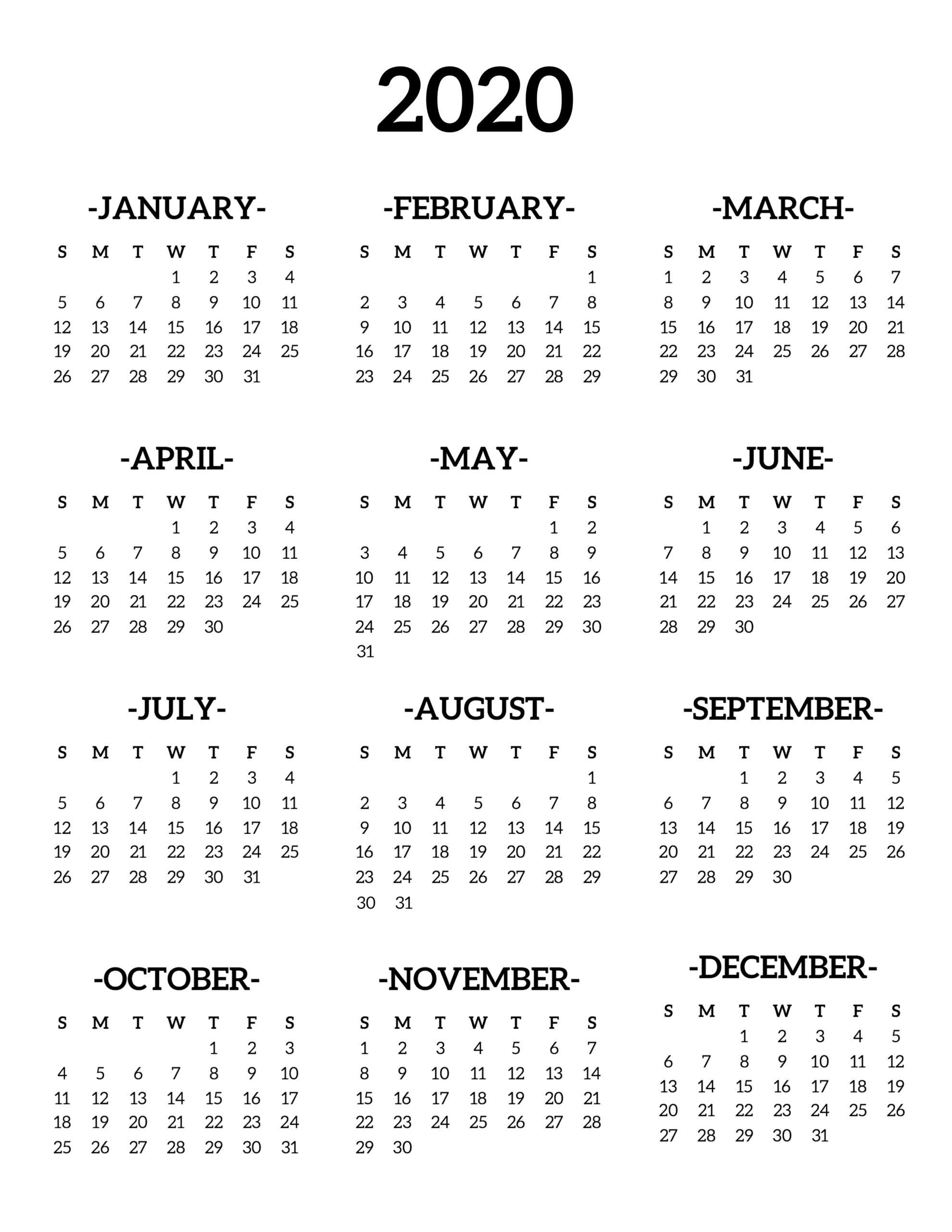 Calendar 2020 To Print - Wpa.wpart.co