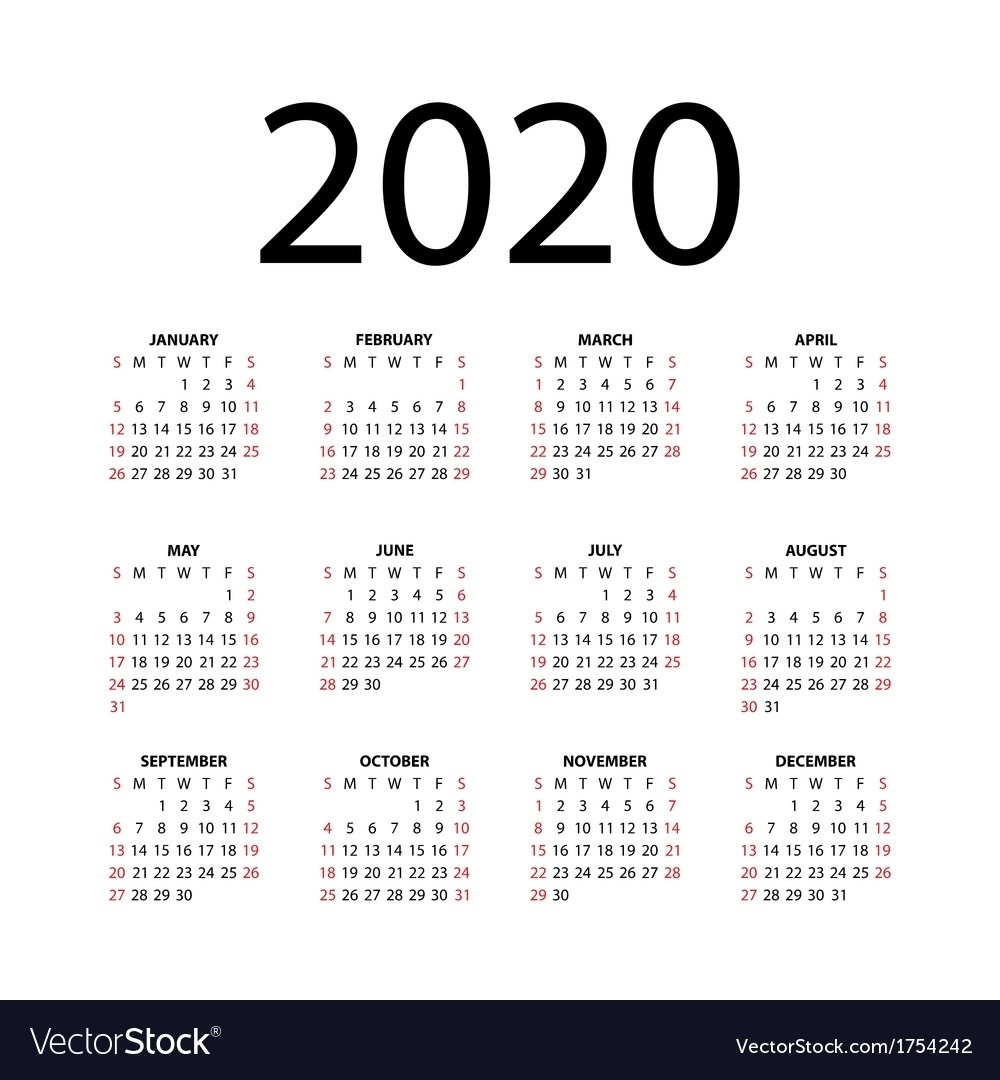 Calendar 2020 Vertex 42 | Month Calendar Printable