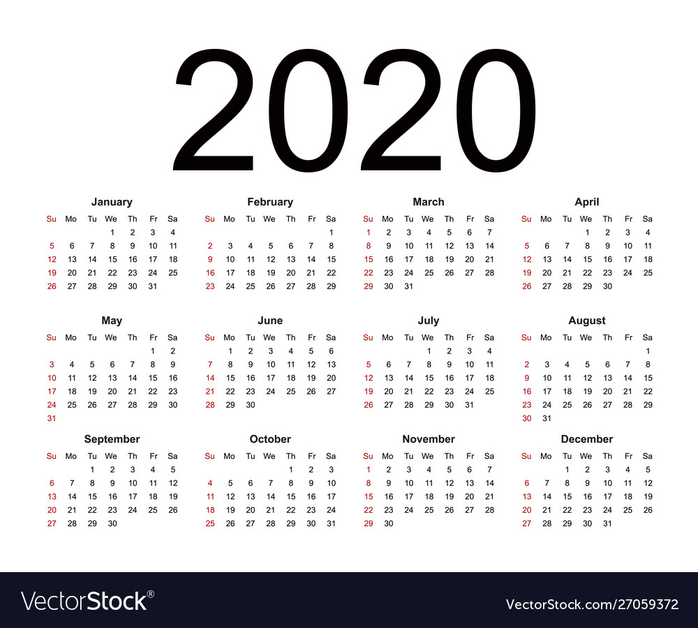 Calendar 2020 Week Starts From Sunday Business