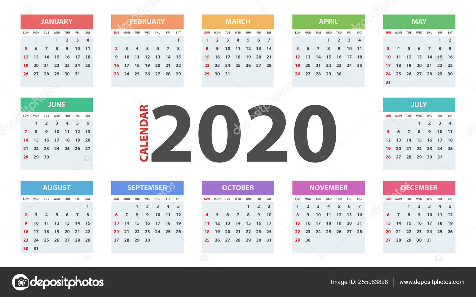 Calendar 2020 Year. Business Template. — Stock Vector