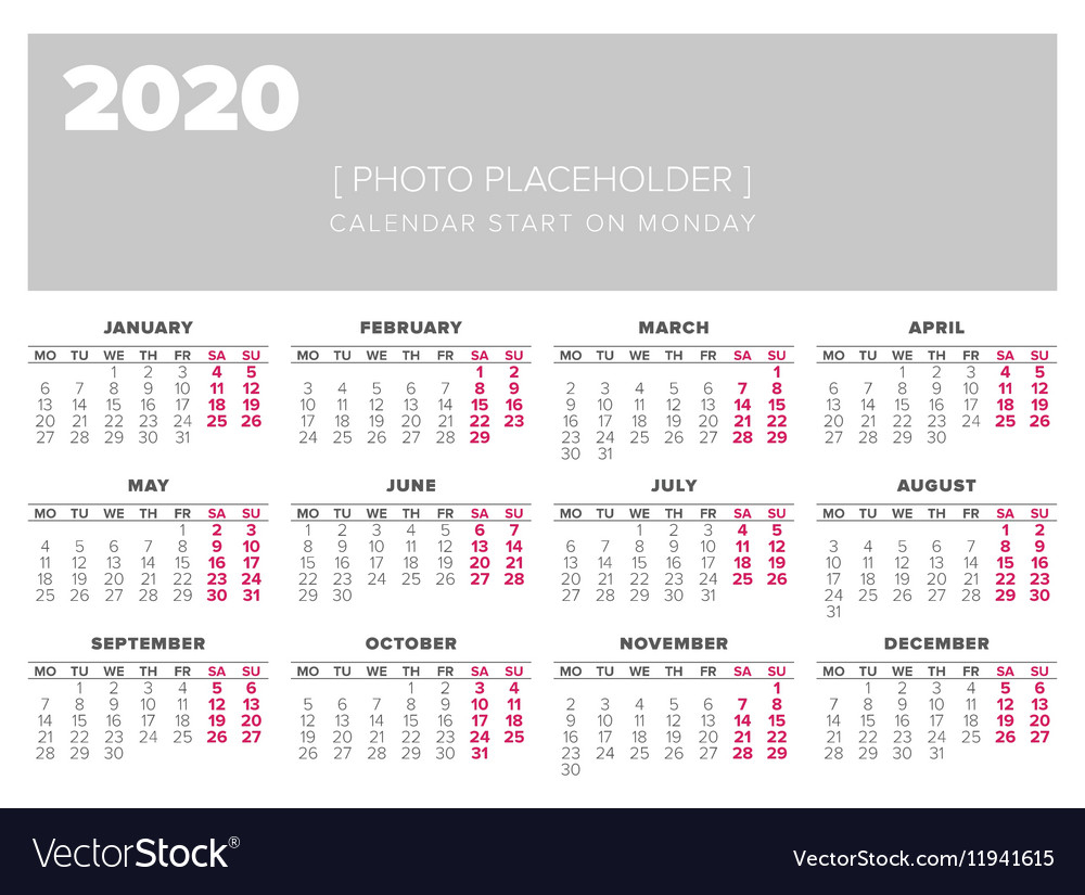 Calendar 2020 Year Design Template