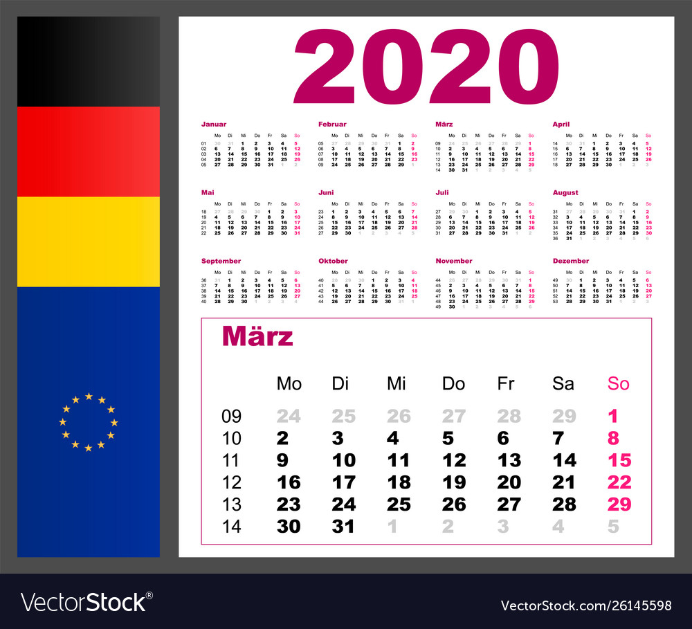 Calendar 2020 Year German Language Week Numbering