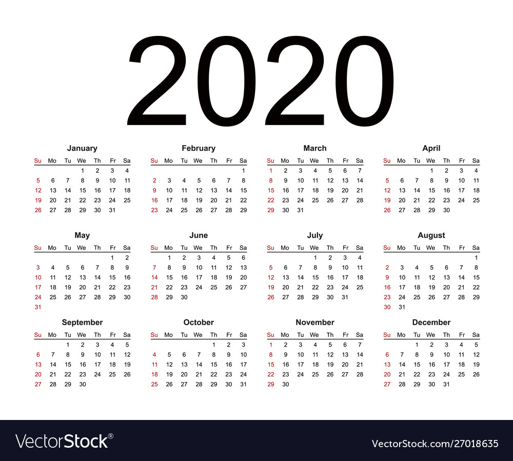 Calendar 2020 Year Simple Style