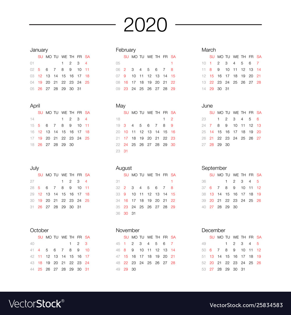 Calendar 2020 Year Template Day Planner In This