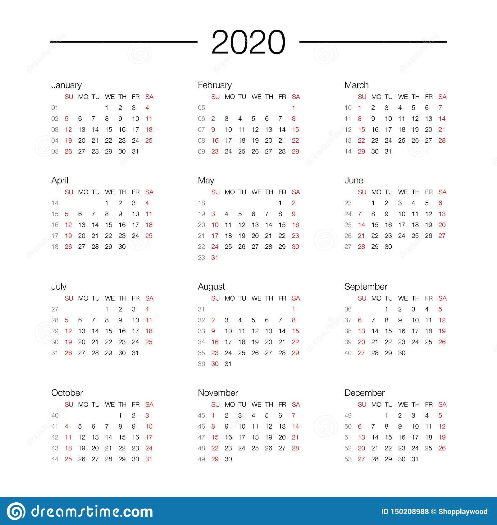 Calendar 2020 Year Template Day Planner In This Minimalist