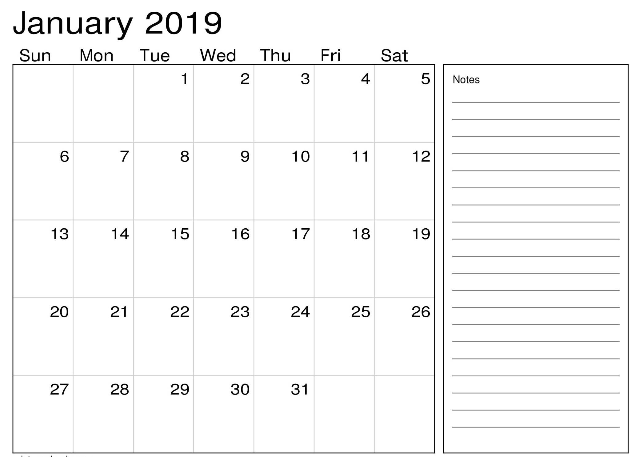 Free Printable Calendar With Notes