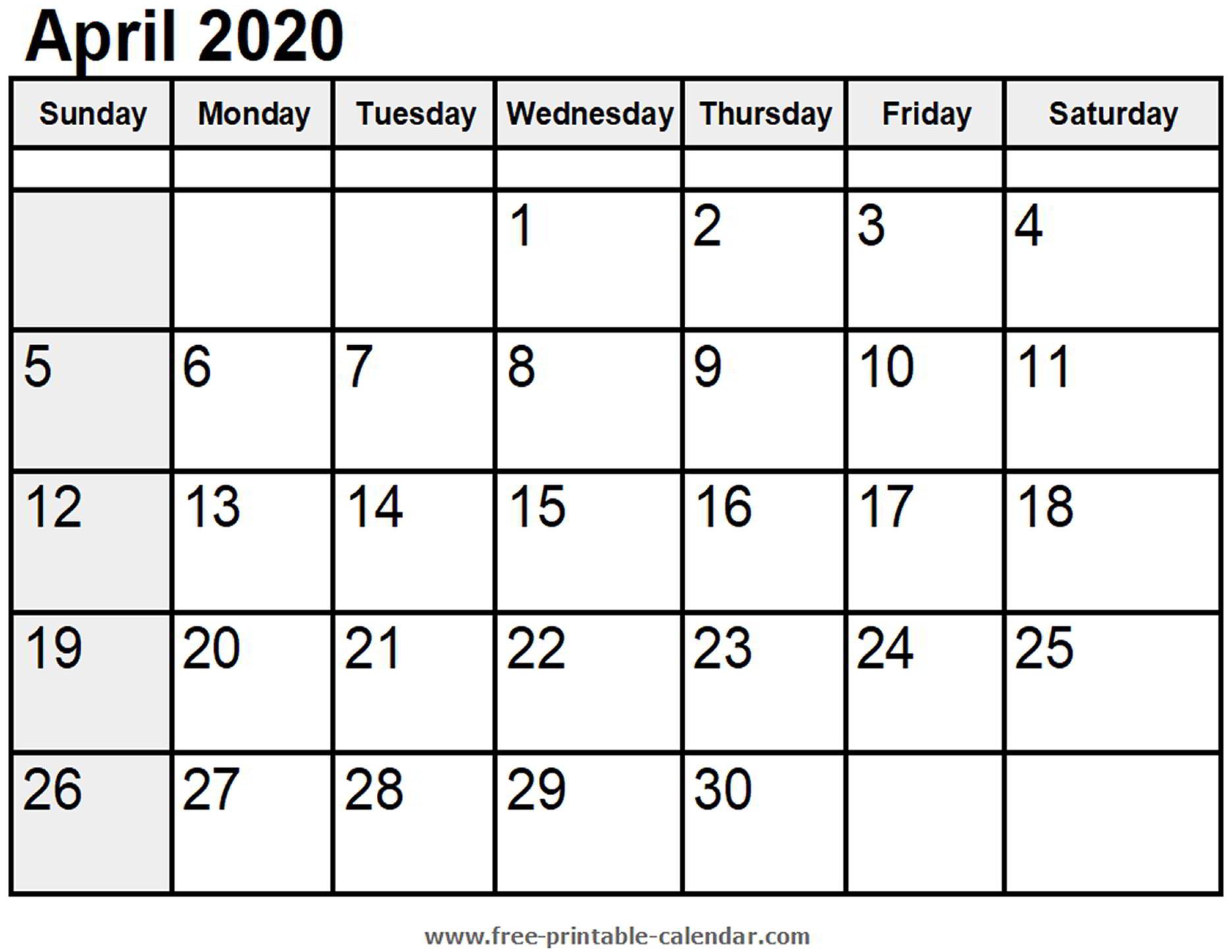 April 4 2020 Calendar Calendar Printables Free Templates