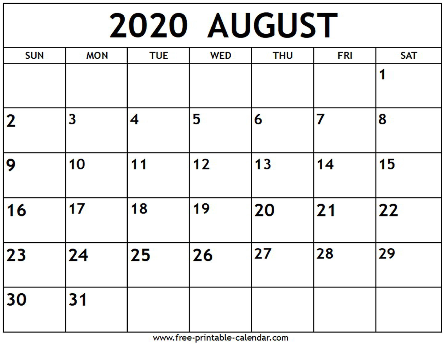 Calendar August 2020 Template - Wpa.wpart.co