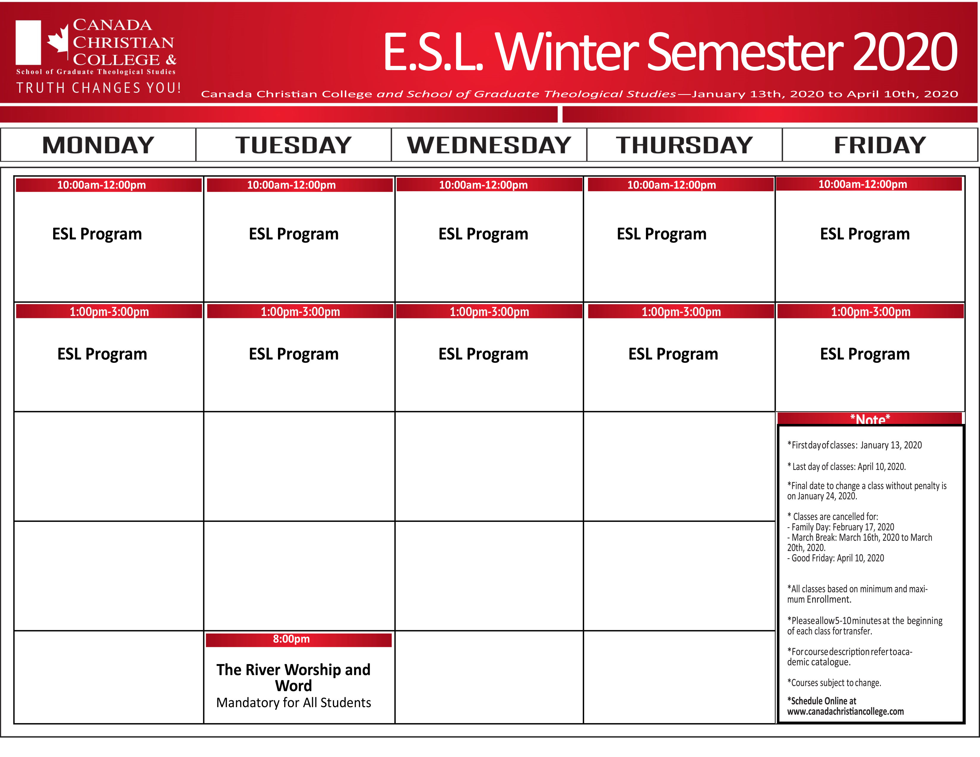 Calendar | Canada Christian College