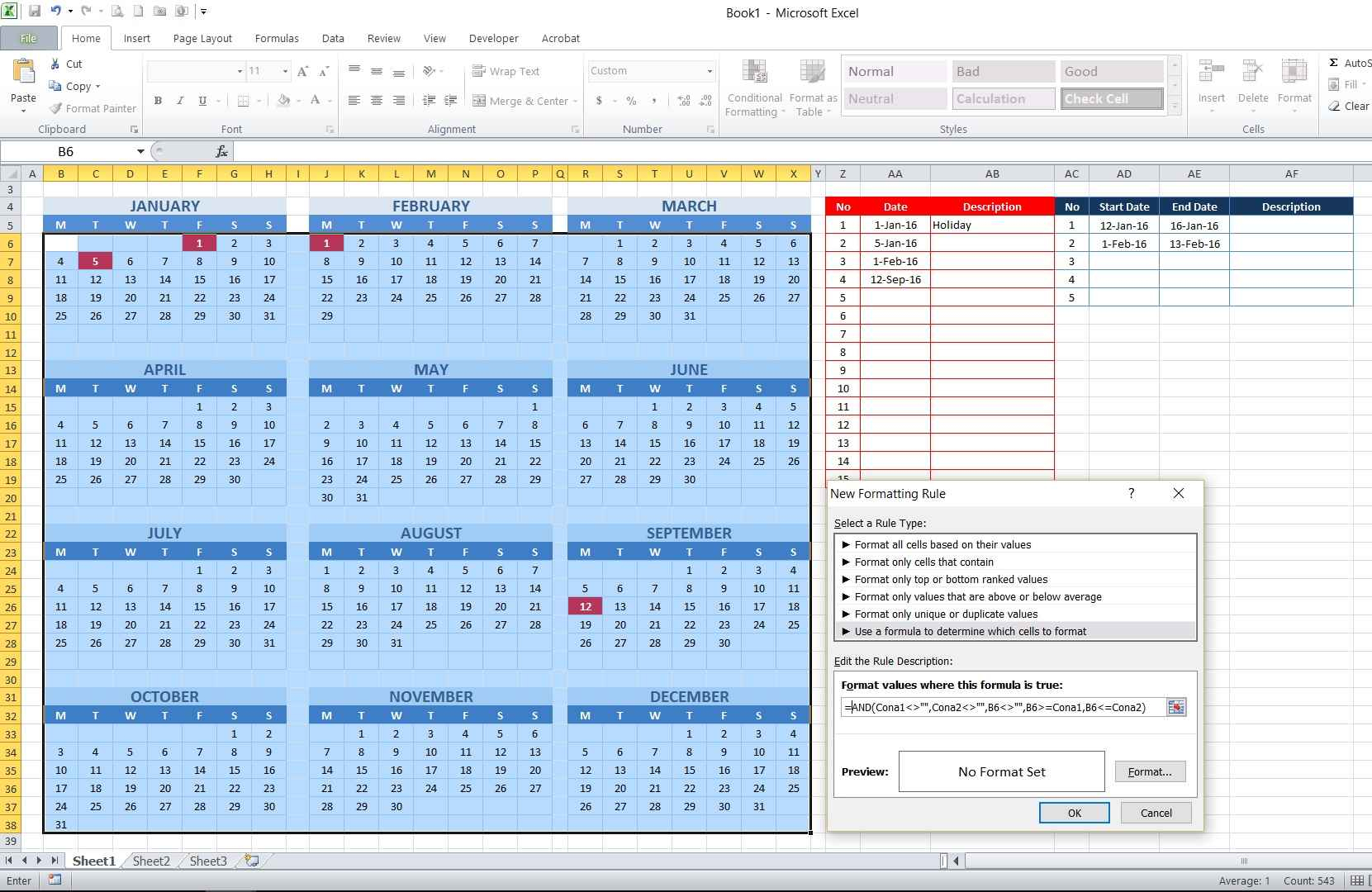 Calendar In Excel Formula 