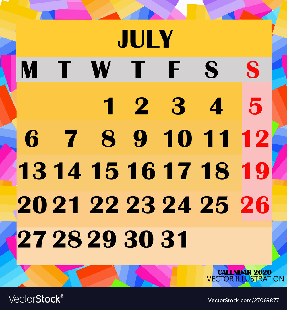 Calendar Design Month July 2020