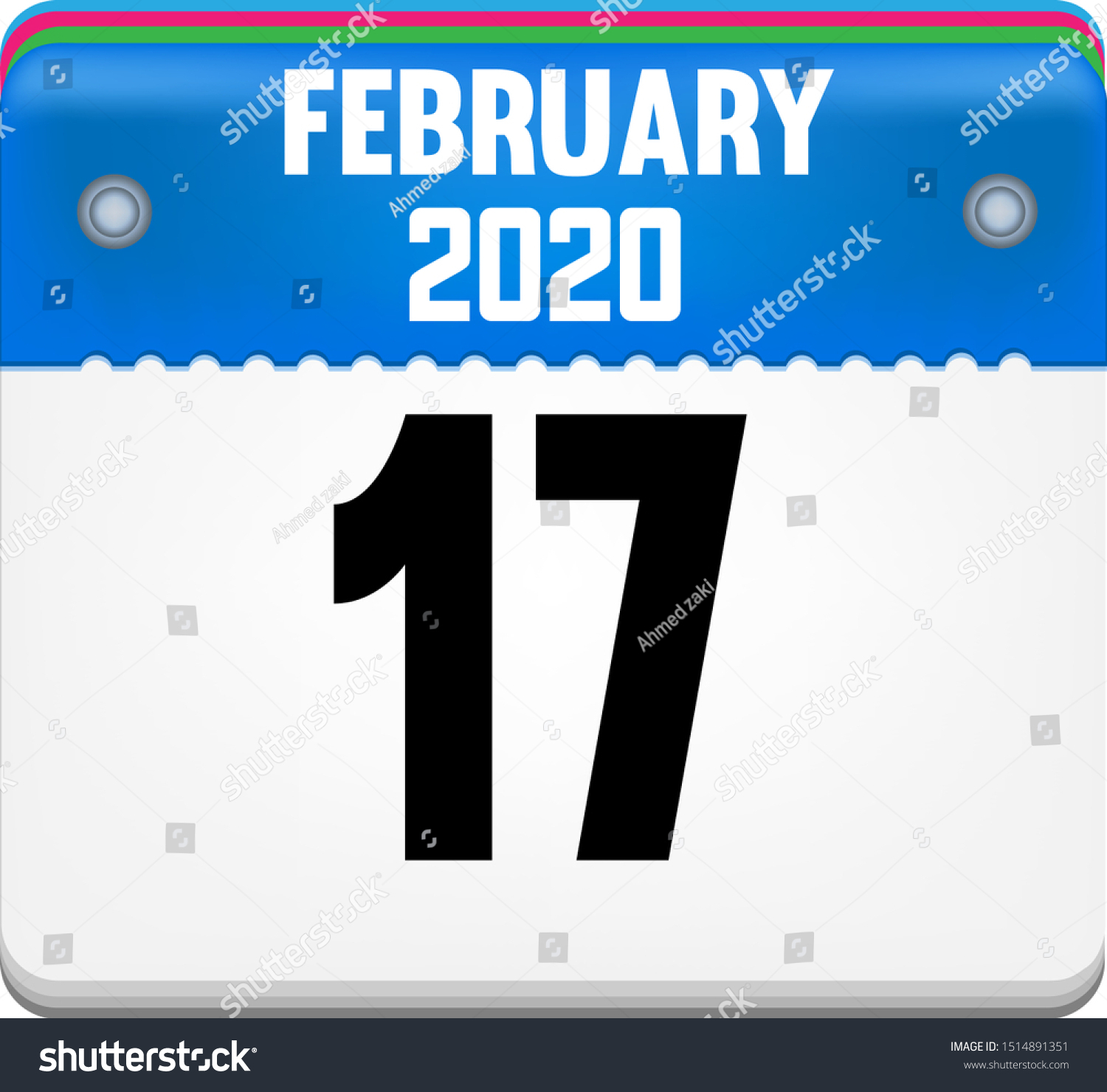 Calendar February 17 Year 2020 Vector Stock Vector (Royalty