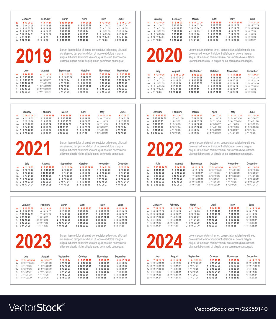 Calendar For 2019 2020 2021 2022 2023 2024