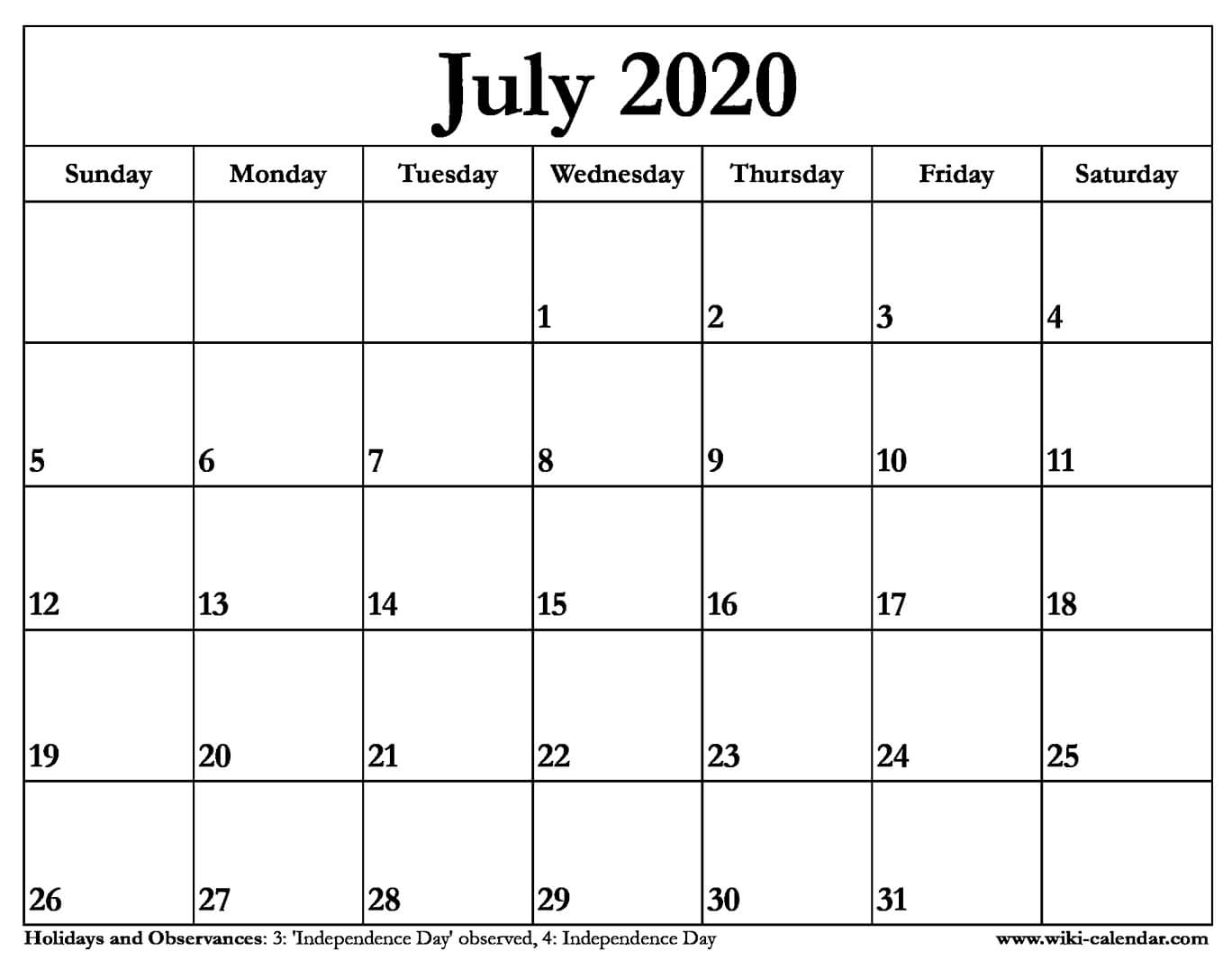 Calendar For 2020 July - Wpa.wpart.co