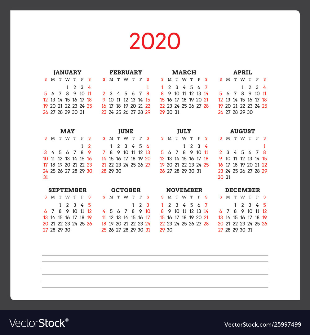 Week Of Year Calendar 2020