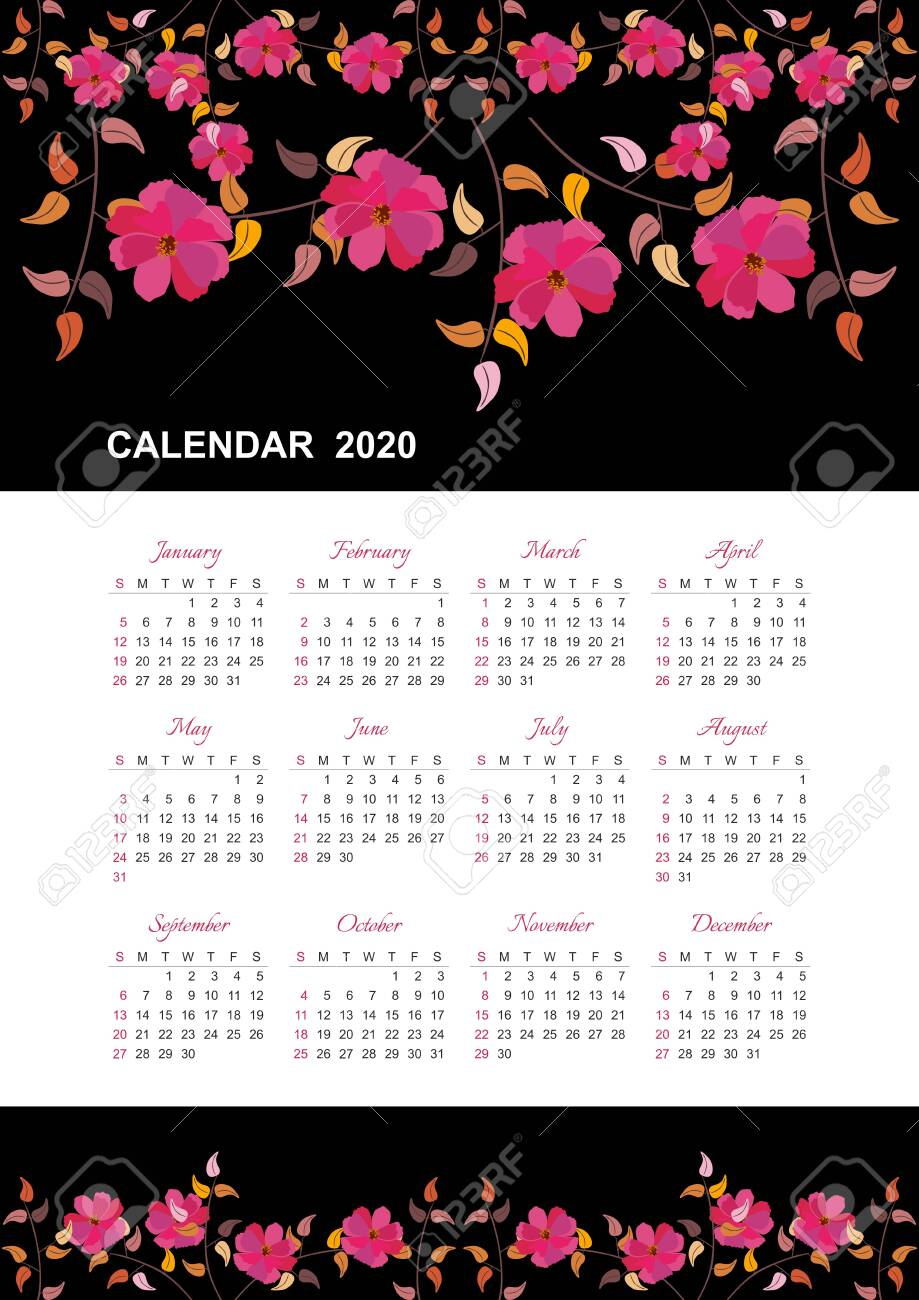 Calendar For 2020 Year. Week Starts On Sunday. Beautiful Design..