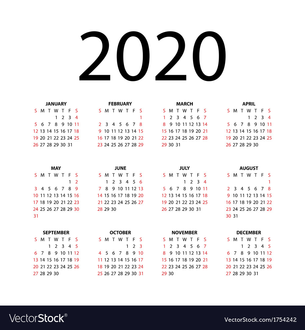 Calendar 2020 Vector Image