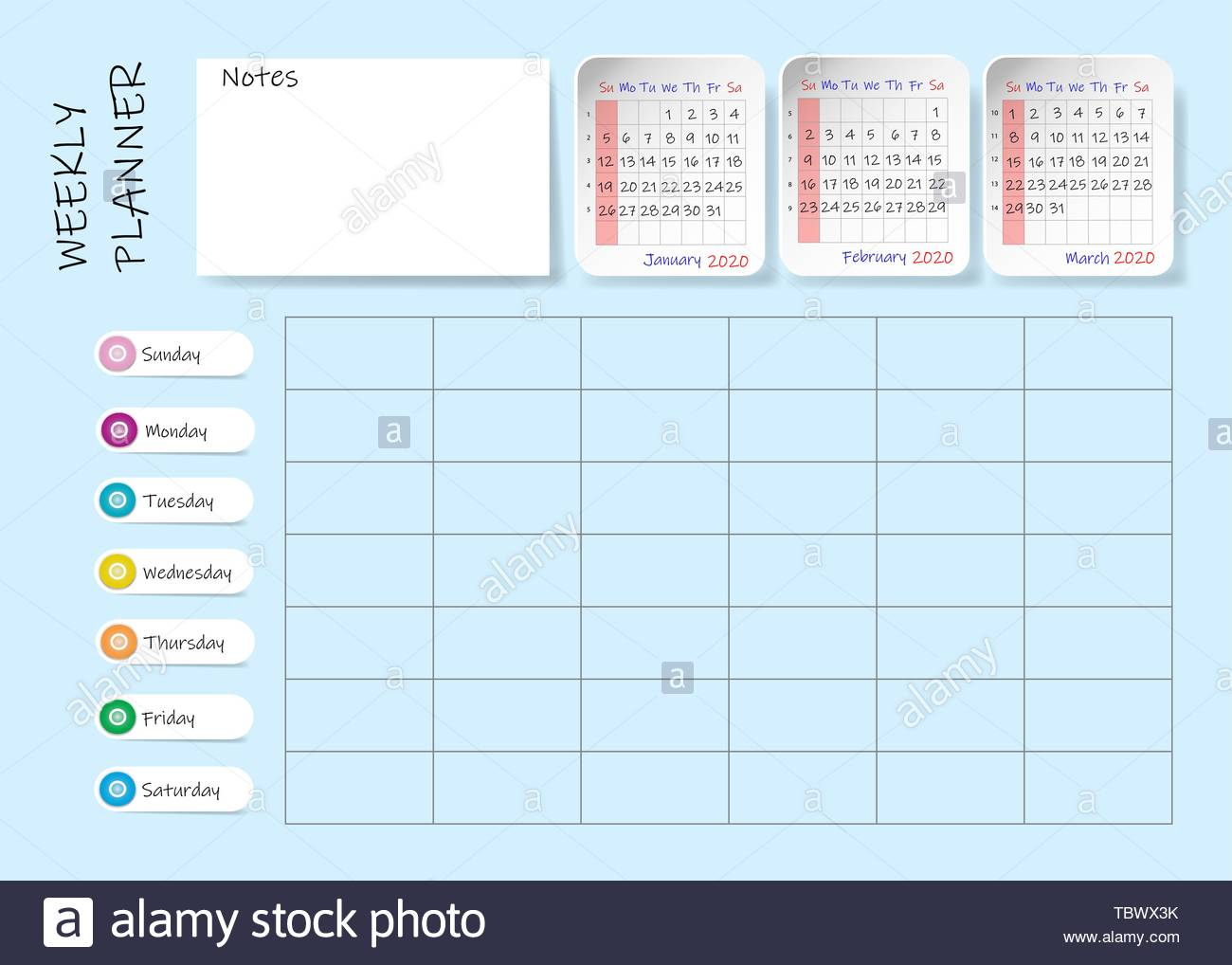 Calendar For First Quarter Of 2020 Year With Weekly Planner