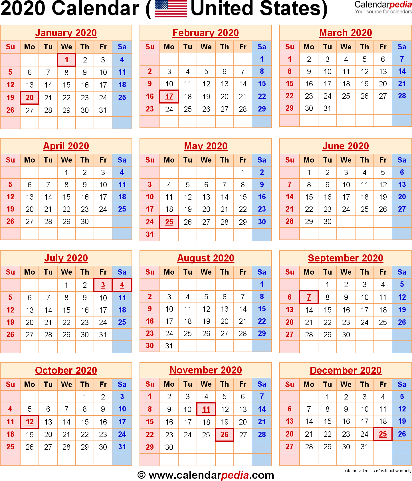 Calendar For Year 2020 United States - Wpa.wpart.co