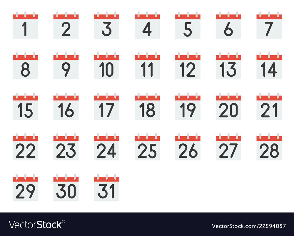 Calendar Icon With Number 1-31 Pixel Perfect