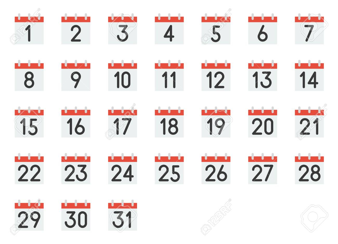 Calendar Icon With Number 1-31, Pixel Perfect