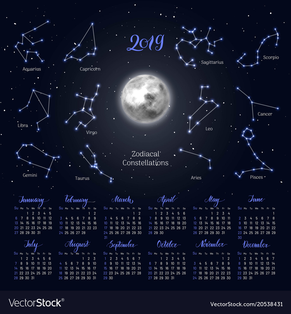 Calendar Moon Zodiac Constellations 2019 Night