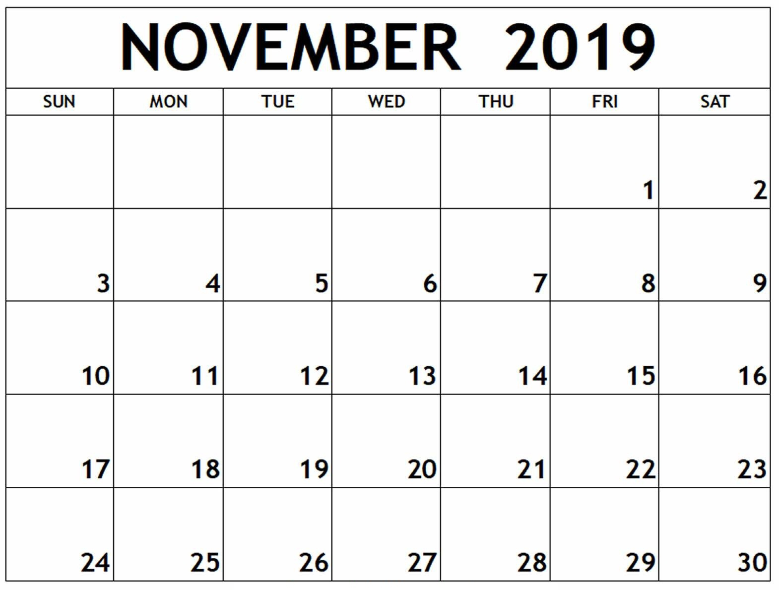 Calendar November 2019 Printable Template - 2019 Calendars