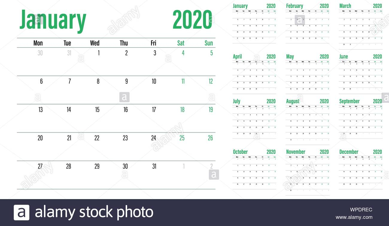 Calendar Planner 2020 Template Vector Illustration All 12
